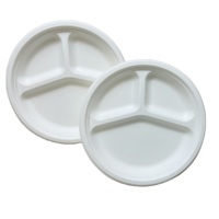 Assiette en bagasse biodégradable et écologique personnalisée de 6 pouces, 7 pouces, 8 pouces, 9 pouces, 10 pouces, 3 compartiments, jetable, compatible micro-ondes