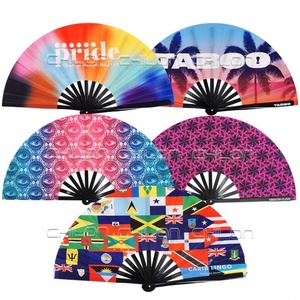 Logotipo personalizado pintado Abanico tela de bambú Clack ventilador de mano Natural hecho a mano al por mayor - Product Image 6