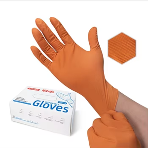 Gants en nitrile orange certifiés EN388, sans poudre, jetables, imperméables, durables, résistants à l'abrasion, confortables, écologiques, pour l'alimentation - Product Image 1