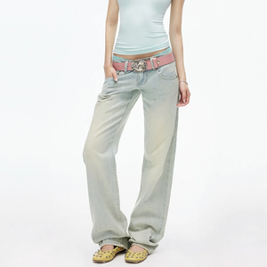 Jean évasé vintage délavé pour femme, taille ultra basse, coupe bootcut, jambe longue, avec logo personnalisé, vente en gros - Product Image 3