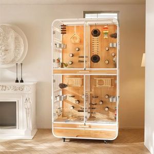 Gabbia per Uccelli da Interno di Lusso Stile Villa in Legno e Acciaio Inossidabile, Grande Gabbia per Pappagalli e Allevamento - Product Image 4