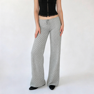 Casual Polka Dot Knit Pants for Women <b>Drawstring</b> Waist Loose Fit Comfy Lounge <b>Trousers</b> - Product Image 4