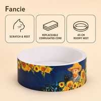 Lit grattoir rond pour chat en gros avec noyau ondulé remplaçable 45 cm, nid imprimé artistique pour chats d'intérieur, lit pour animaux de compagnie OEM
