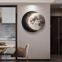 Tableau mural minimaliste Lune et Terre pour couloir, vision stéréo 3D, horloge numérique électronique ronde avec lumière LED