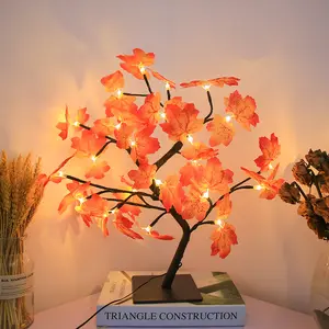 Lampu Pohon Meja Daun Maple 24LED Lampu Malam Semangat Peri Baterai/Dioperasikan USB untuk Hadiah Rumah Dalam Ruangan Rumah Kamar Tidur
