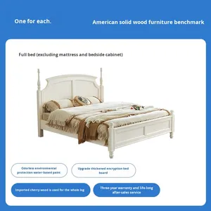 Cama de Madera Maciza de Cerezo de 1.8m, Color Blanco, Muebles Diorbao para Dormitorio - Product Image 6