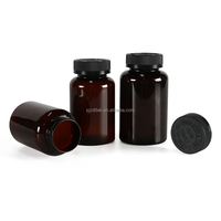 Bouteille en plastique PET de qualité alimentaire, ambre noir, 150 cc, pour compléments vitaminiques, capsules, pilules, avec bouchon de sécurité pour enfants