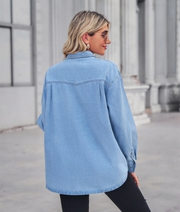 2023 nuovo arrivo camicie e camicette da <span class=keywords><strong>donna</strong></span> <span class=keywords><strong>oversize</strong></span> taglie forti camicette in Denim a maniche lunghe da <span class=keywords><strong>donna</strong></span> - Product Image 6