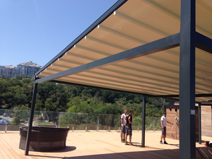 Sistema de toldo para exteriores, Gazebo de Metal y Pvc para piscina, <span class=keywords><strong>techo</strong></span> retráctil eléctrico - Product Image 6