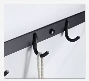 Wall Mounted Black Stainless Steel Towel Rack with <b>Shelf</b> and Hooks 60cm Minimalist Bathroom Organizer Fixed Towel Holder - Product Image 4