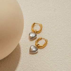 Nuevos Pendientes Colgantes de Corazón Bicolor Gruesos y Adorables, Clásicos y en Tendencia, con Baño de Oro de 18K, Accesorio de Moda para Aniversario de Mujer - Product Image 3