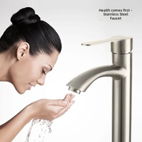 Robinet de lavabo en acier inoxydable 304, mitigeur de salle de bain à poignée unique avec cartouche céramique, eau chaude et froide