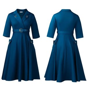 Robe africaine sur mesure à manches courtes pour femmes, col en V, coupe trapèze, robe d'été décontractée, robe de travail formelle élégante pour femme - Product Image 3