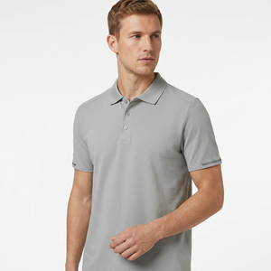 T-shirt décontracté pour homme avec logo brodé, 100% coton, tissu bio-lavé, respirant, polo - Product Image 1