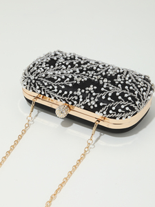 Bell Square Fashion Sparkling Rhinestone Pearl Evening Bag Dress Exquisite Handmade Beaded <b>Clutch</b> Crystal Black <b>Wedding</b> Brand - Product Image 3