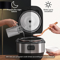 Olla Arrocera Saludable de Alta Calidad de 8 Tazas, Baja en Azúcar y Carbohidratos, 4 Litros, con Función de Mantener Caliente Automática, Olla Arrocera Eléctrica con Recipiente Interior de Acero Inoxidable Sin Recubrimiento