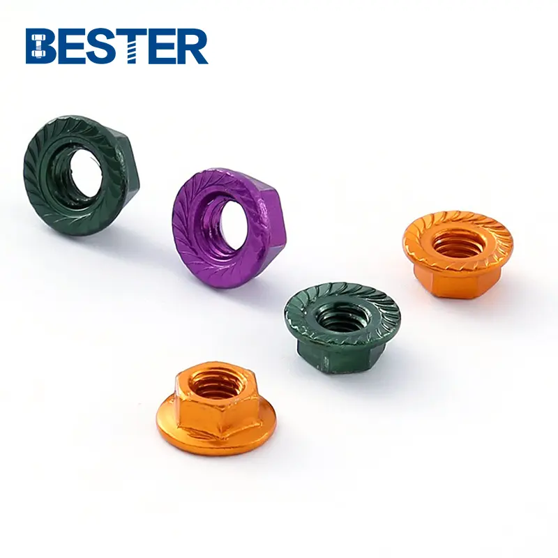 DIN6923 Colorful aluminum alloy 6061 6063 anodized serrated hex flange nut for screw bolt