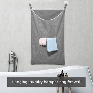 X-Large Door Hanging Laundry <b>Hamper</b> Bag Grey Foldable Rectangular With Hooks For Clothes <b>Storage</b> Behind Doors On Walls - Product Image 4
