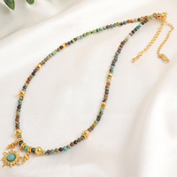 Cristal naturel de guérison pierre africaine turquoise perlée pendentif en acier inoxydable tour de cou plaqué or collier pour femmes dames