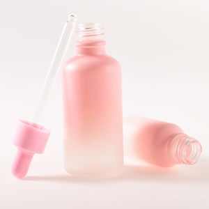 Botella de vidrio de aceite de esencia cosmética de color rojo degradado de pintura con botella cuentagotas de goma Rosa 5ml 10ml 20ml 50ml 100ml - Product Image 4