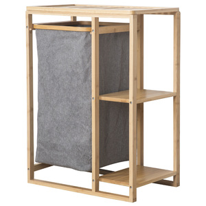 Bamboo <b>Laundry</b> Storage Rack With Fabric <b>Basket</b> Rectangle Standing Type Durable Clothing Organizer For Bathroom Bedroom - Product Image 5