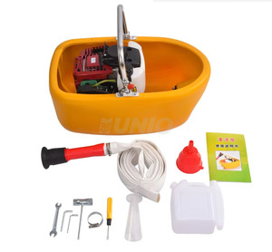 Bomba autocebante de gasolina portátil, Mini motor de gasolina multiusos rojo, bomba de agua con rociador tipo <span class=keywords><strong>barco</strong></span> flotante - Product Image 3