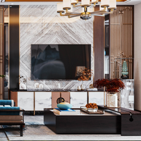Meuble TV mural en MDF blanc moderne pour salon, avec plateau en pierre frittée, style transitionnel
