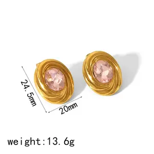 Nuevos pendientes geométricos de acero inoxidable con circonita, pendientes de joyería impermeables recubiertos de Pvd de 18K ovalados a la moda para mujer - Product Image 5