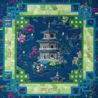 En stock : 160 tuiles de Mahjong américain de luxe moderne avec tapis floral impérial bleu marine, mélamine gravée 4 couches, prêt à être expédié