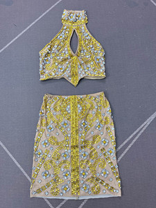 Novance Y5348 abbigliamento <span class=keywords><strong>donna</strong></span> all'ingrosso Sexy cava set Night Club vestito dorato strass Chic <span class=keywords><strong>costumi</strong></span> da cantante di scena - Product Image 5