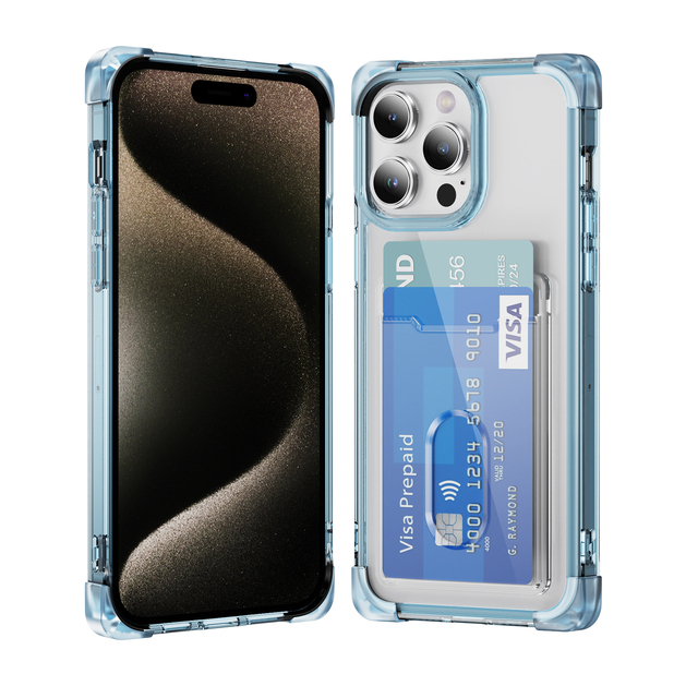 Shockproof Clear Matte TPU PC Mobile Phone Case with Wallet Card Holder for iPhone 13 14 15 Pro Max