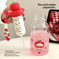 Bouteille d'eau portable C32 pour étudiants, grande capacité, motif dessin animé, avec cordon de serrage, qualité alimentaire, avec infuseur à thé