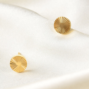 Round Sunburst Stainless Steel <b>Stud</b> <b>Earrings</b> 8mm Gold Tone For Women Gift Jewelry - Product Image 4