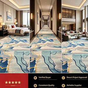 Alfombra de Nailon con Diseño Abstracto de Arroyo de Montaña en Azul y Dorado, Alfombra Comercial Impresa Personalizada para Vestíbulos de Hoteles y Proyectos de Resorts - Product Image 4