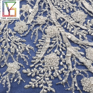 Mới Đến Thời Trang Màu Trắng Tinh Khiết Mật Độ Cao Thêu 3D Nặng Đính Cườm Sequins Ren Châu Phi Lưới Đám Cưới Cô Dâu Ren Vải - Product Image 6