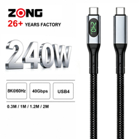 Cable USB4 PD de 240W con Pantalla LED, 8K/60Hz, 40Gbps, Aleación de Aluminio Trenzada, Compatible con Thunderbolt 3/4 para Laptop, Monitor, VR