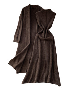 Cappotto Cardigan lungo lavorato a <span class=keywords><strong>maglia</strong></span> da donna <span class=keywords><strong>in</strong></span> due pezzi + abito senza maniche elegante autunno - Product Image 5