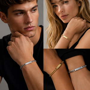 Bracciale Minimalista in Acciaio Inossidabile con Incisione Personalizzata, Catena Cubana da Uomo con Barra ID, Nome Inciso su Acciaio Inossidabile - Product Image 1
