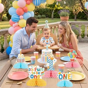 IT Centrotavola a nido d'ape per il primo compleanno, decorazione a tema 'Fun to Be One', 8 pezzi, centrotavola da tavolo, facile da montare - Product Image 4