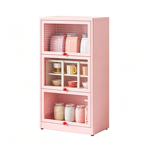 Armoire de rangement en verre trempé certifié CCC à <span class=keywords><strong>3</strong></span> niveaux, rose fleur de cerisier, H123W80D35cm, bibliothèque entièrement en acier, buffet - Product Image 1