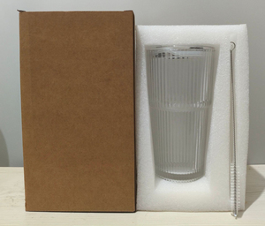 Set di bicchieri in vetro da 20oz con coperchi, cannucce <span class=keywords><strong>e</strong></span> spazzola per la pulizia, design a coste con imballaggio in schiuma per caffè freddo, succhi <span class=keywords><strong>e</strong></span> frullati - Product Image 6