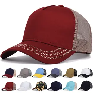 Toptan yüksek kaliteli boş 5 Panel Polyester örgü özel nakış logosu şoför şapkası erkek ve kadın için