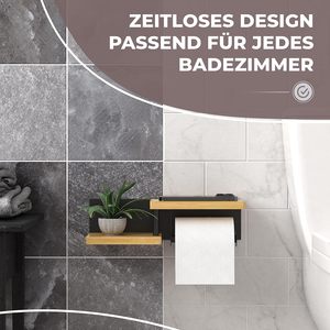 Porte-papier toilette mural moderne avec étagère en bambou, support de rangement en métal, organisateur de salle de bain pour la maison et l'hôtel - Product Image 5