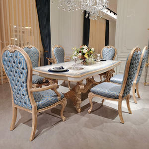 Set di Tavolo da Pranzo Rotondo Classico di Lusso con Piano in Marmo e Sedie in Legno Massello per Arredamento Casa in Appartamento/Villa - Product Image 2