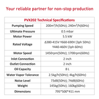 Pompe à vide rotative à palettes industrielles étanches à l'huile Wordfik PVX202 200m³/h 5.5HP 7.5HP pour résine, remplace U5.201 R5RA0200A SV200 VC202