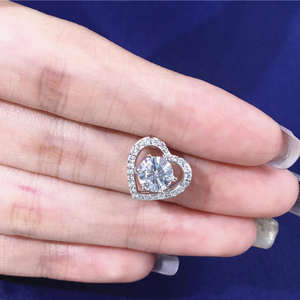 Tianyu Moissanite Heart-Shaped Openwork <b>Necklace</b> featuring a round main stone 925 sterling silver plated with 18k platinum - Product Image 3