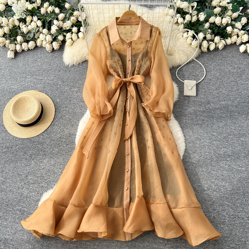 Luxury Dresses for Women Chiffon A-Line Dress With Puff Sleeve and Elegant  Office Casual Long Sleeve Dress For Women| Alibaba.com