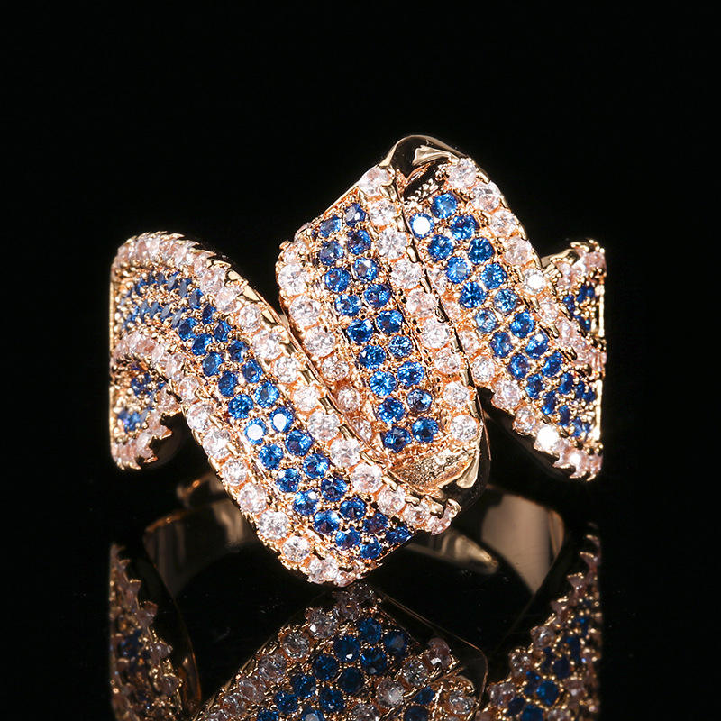 Rose gold blue pointed crystal ring