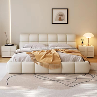 Modernes Cremefarbenes Stoffbezogenes Bettgestell mit Gasdruckfeder-Stauraum Weiches Kopfteil Plattformbett für Heim-Schlafzimmermöbel