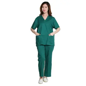 OEM üretici tıbbi giyim hastane hemşirelik ve doktor Scrubs takım elbise Polyester pamuk yeşil kumaş